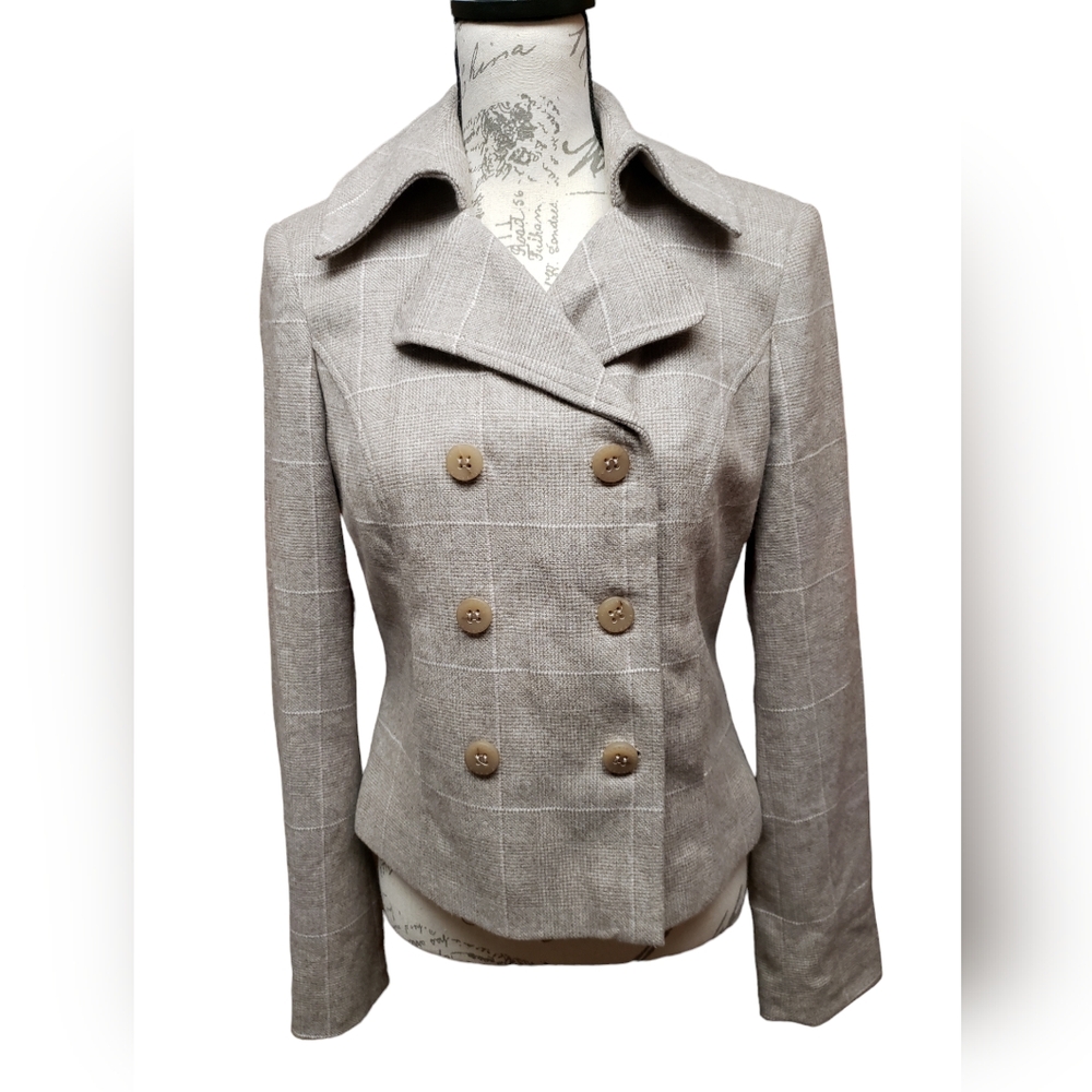 Adrienne Vittadini Sz 8 Brown Tweed Short Double Breasted Wool Angora Jacket NWT